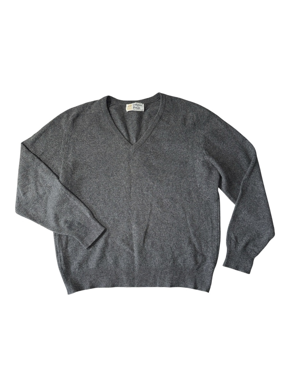 Pringle mens 46 XL grey solid 100% cashmere v-neck pullover sweater EUC